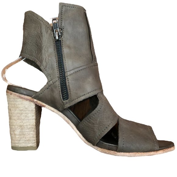 Free People Effie Leather Block Heel EU39 US9 Cutout Side Zip Gray - Picture 8 of 11
